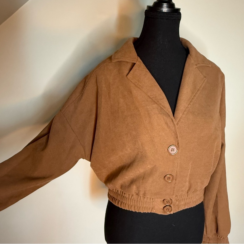 HYFVE Brown Crop Jacket Oversized Button Closure Streetwear Size Small - Picture 5 of 11